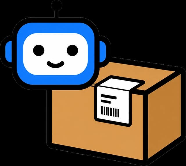 A robot beside a labeled parcel